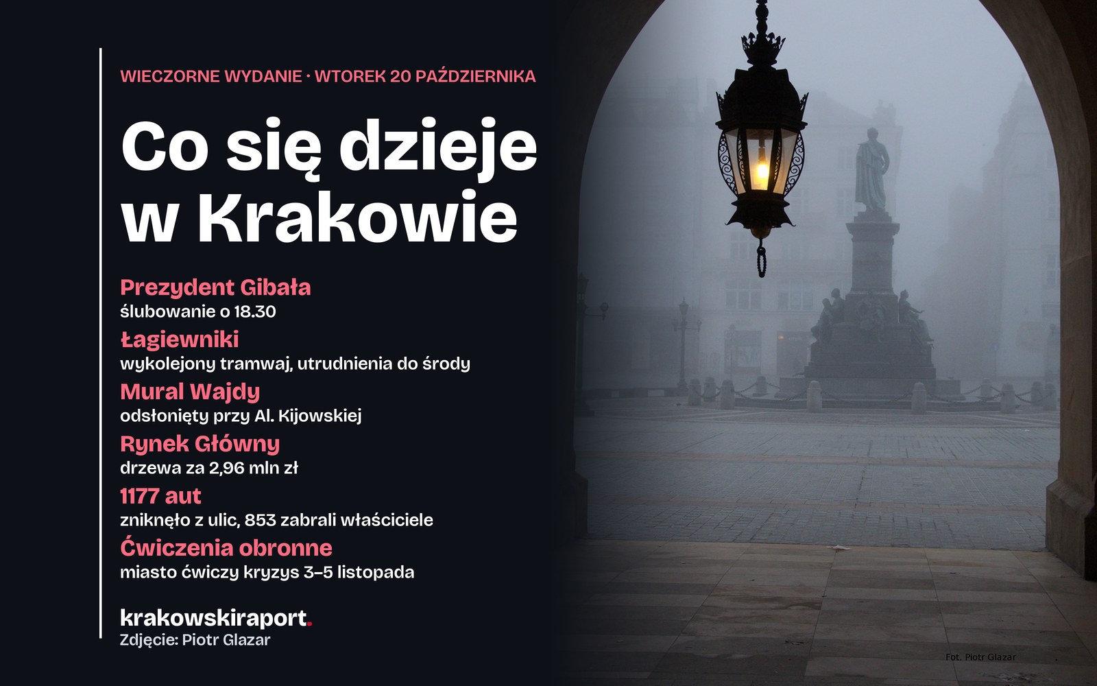 Ślubowanie Gibały, wykolejony tramwaj w Łagiewnikach, mural Wajdy. Co się dzieje w mieście